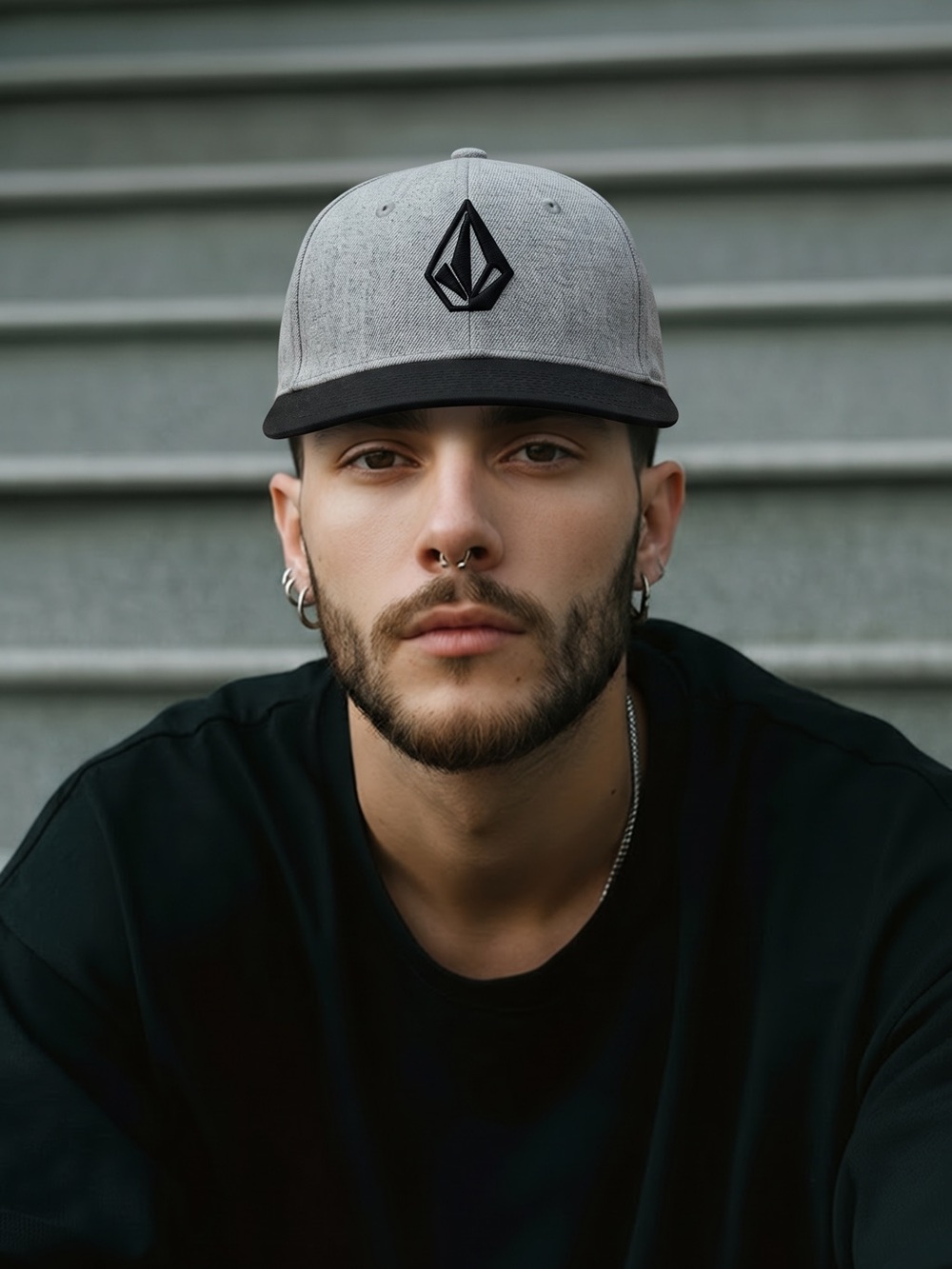 Volcom Heather Gray Snapback Hat with Black Brim